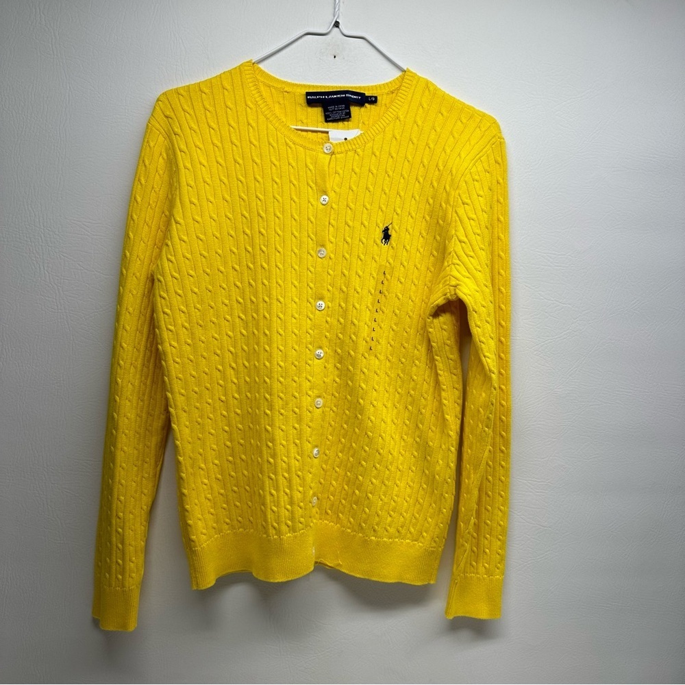 Ralph Lauren sport Yellow Cable Knit Cardigan Sweater size large NWT